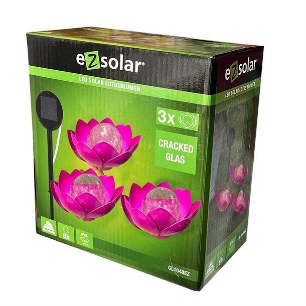 Solcellelampe - 3 små pinkfarvet lotusblomster fra eZsolar GL1048EZ